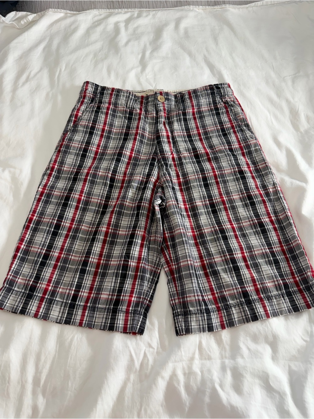 Foot Locker Private Label Men's Plaid Flat Front Shorts in Red, Black & White 30